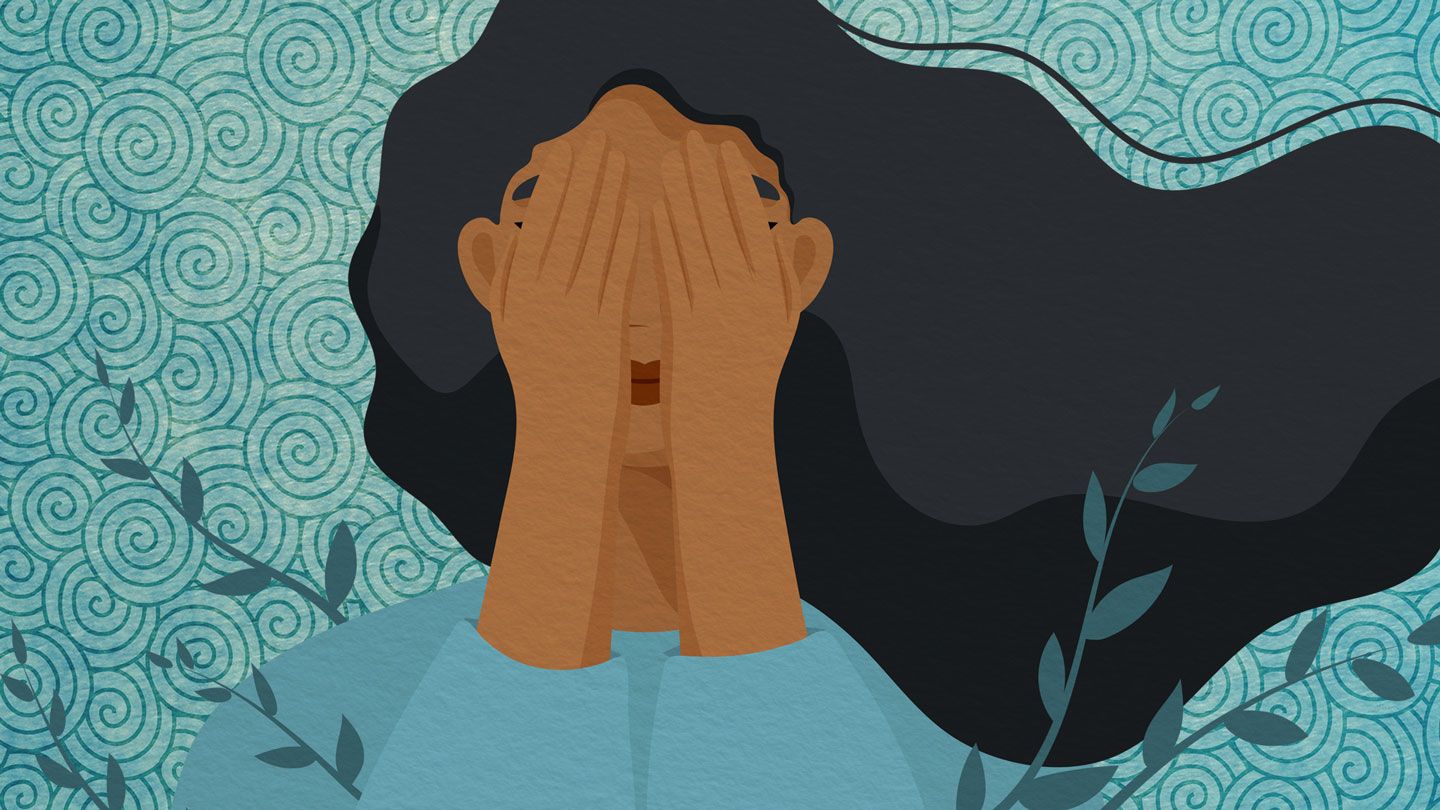 illustration of a black woman covering her face in sadness