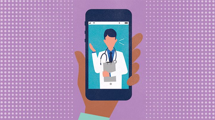 illustration doctor on mobile phone video chatting telemedicine