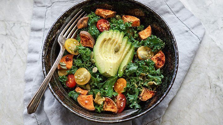 What-The-Paleo-Diet Kale, roasted yams and avocado salad