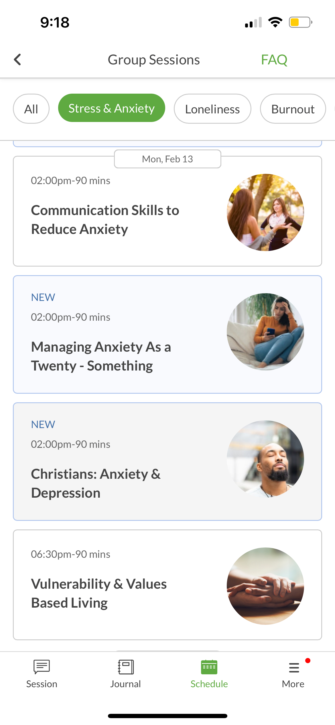 Group sessions are shown on the BetterHelp app.